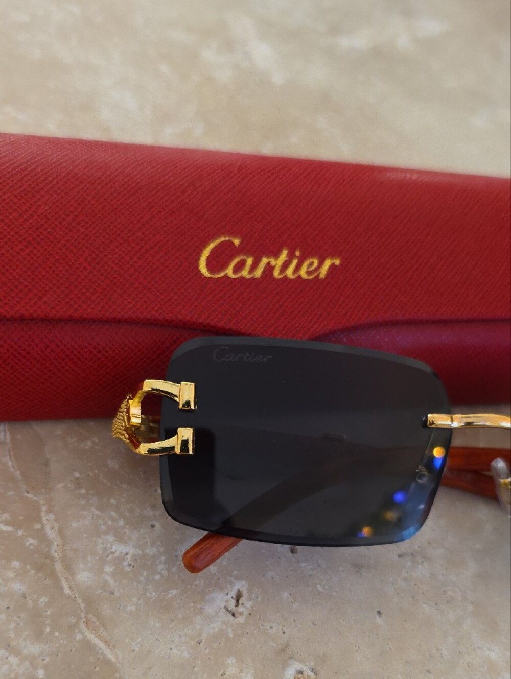 Cartier Rimless Sunglasses in Black and Gold with Red Case - Picture 2 of 10